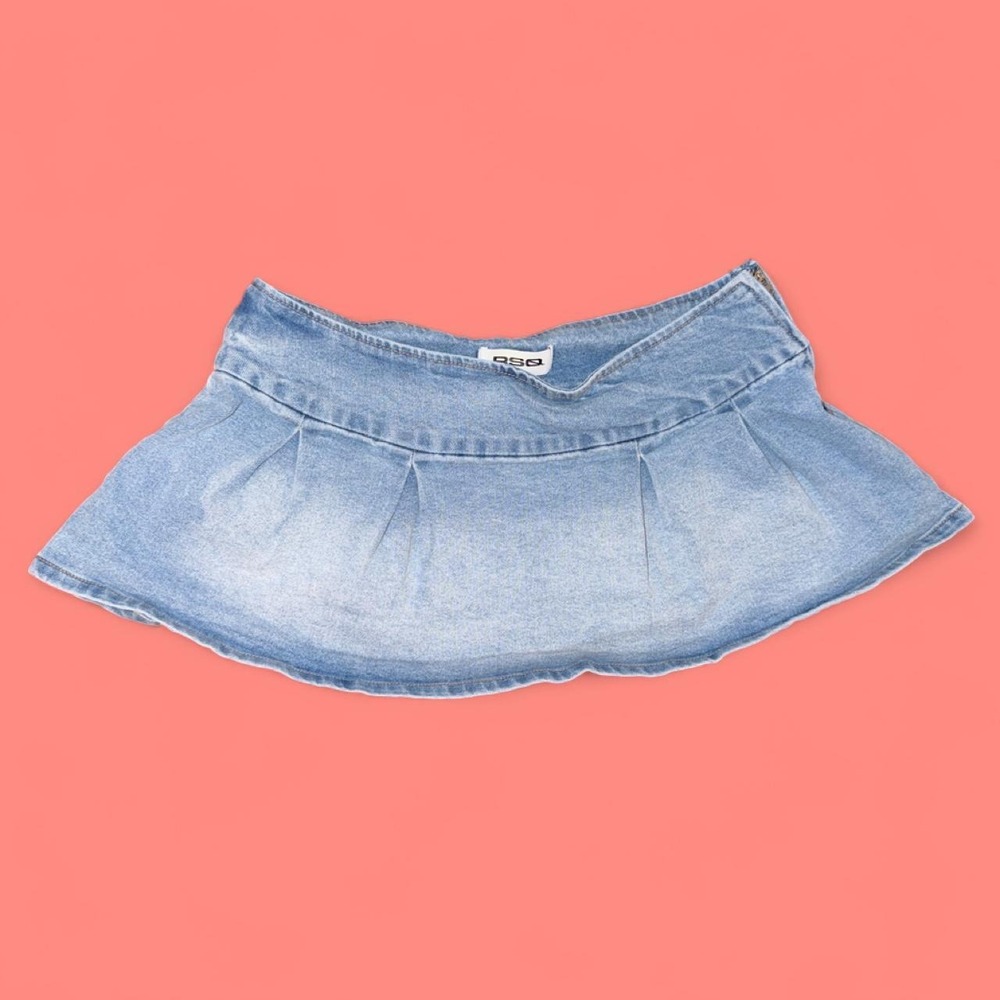 RSQ Light Wash Pleated Denim Micro Mini Skirt Size S Y2K